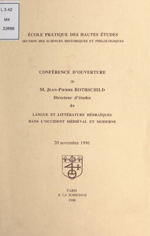 ebook cover of Conférence d'ouverture de M. Jean-Pierre Rothschild, by Claude Hagege, Colette Sirat, Jean-Pierre Rothschild