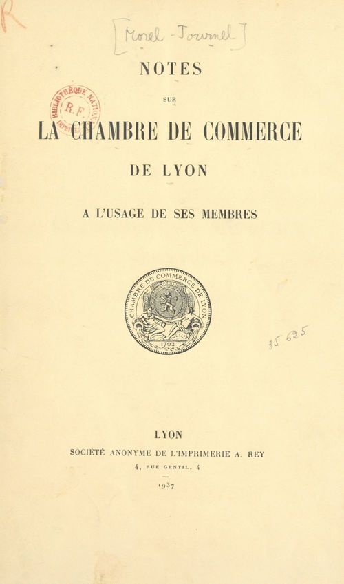 Couverture ebook de Notes sur la Chambre de commerce de Lyon, de Henry Morel-Journel