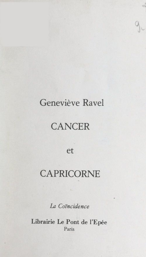 Couverture ebook de Cancer et Capricorne, de Genevieve Ravel