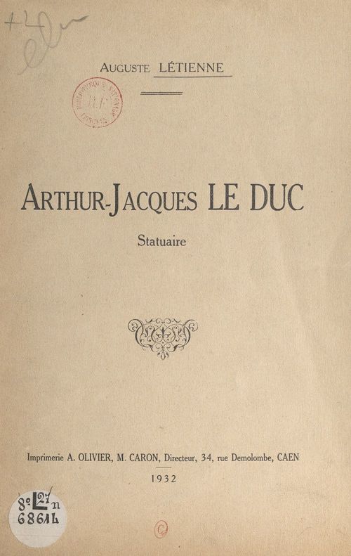 Couverture ebook de Arthur-Jacques Le Duc, de Auguste Letienne