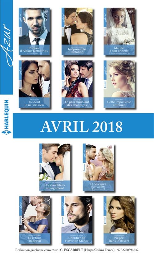 Couverture ebook de 11 romans Azur + 1 gratuit (n° 3938 à 3948 - Avril 2018), de Collectif