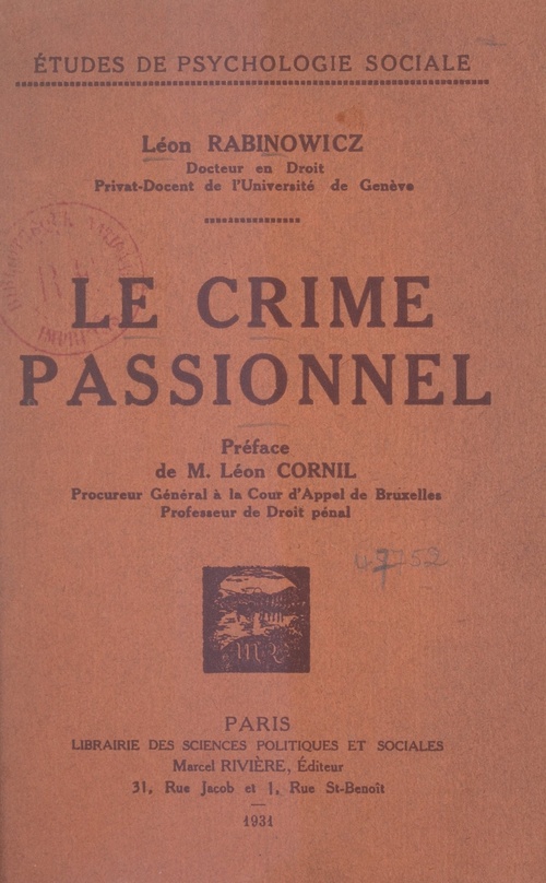 ebook cover of Le crime passionnel, by Leon Rabinowicz
