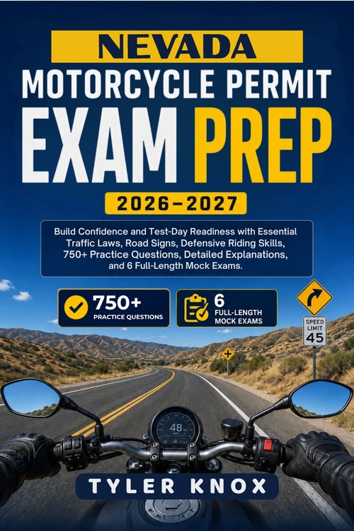 ebook cover of NEVADA MOTORCYCLE PERMIT EXAM PREP 2026-2027, by Tyler Knox