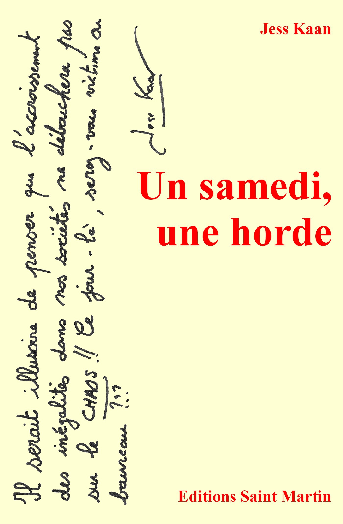 ebook cover of Un samedi, une horde, by Jess Kaan