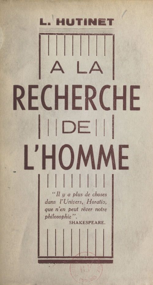 Couverture ebook de À la recherche de l'homme, de L. Hutinet