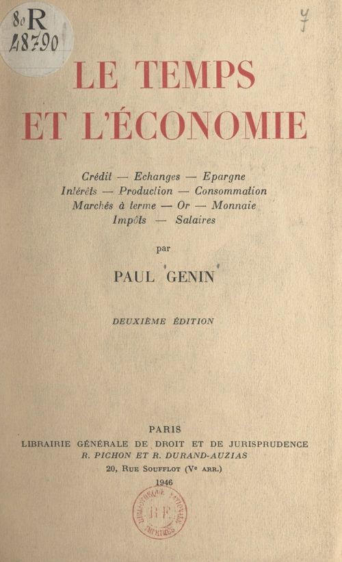 ebook cover of Le temps et l'économie, by Paul Genin