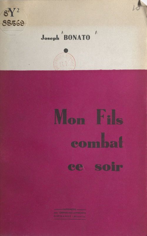 Couverture ebook de Mon fils combat ce soir, de Joseph Bonato