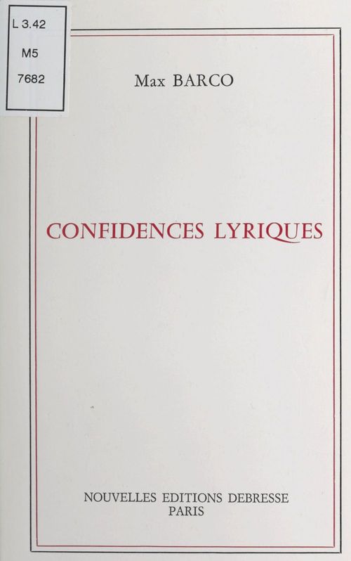 ebook cover of Confidences lyriques, by Max Barco
