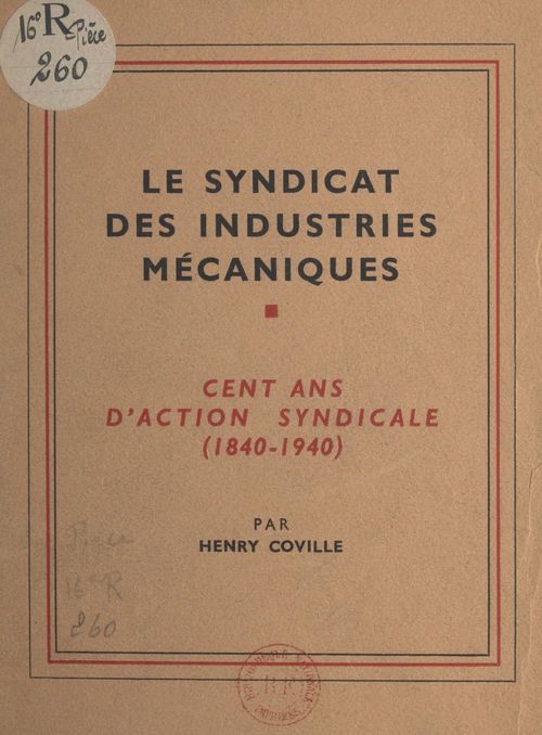 ebook cover of Le syndicat des industries mécaniques, by Henry Coville