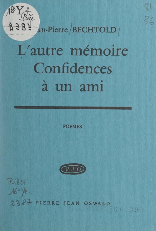 ebook cover of L'autre mémoire, by Jean-Pierre Bechtold