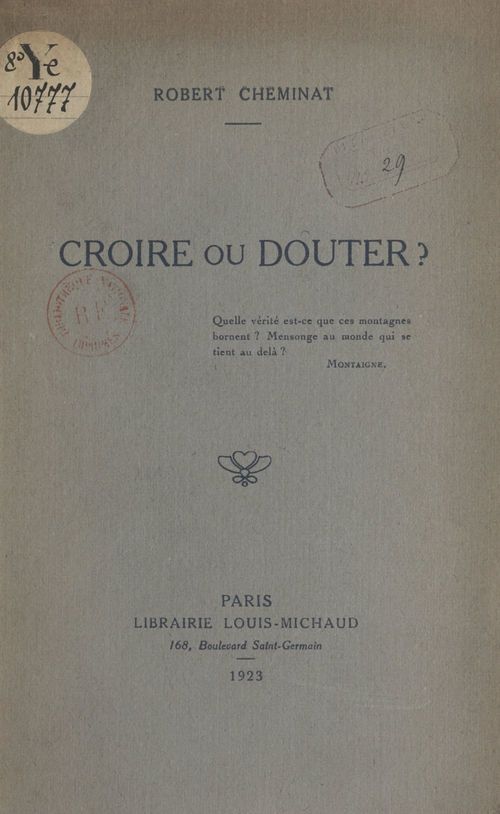 Couverture ebook de Croire ou douter ?, de Robert Cheminat