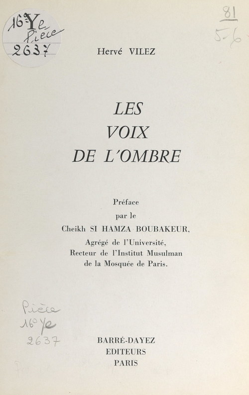 ebook cover of Les voix de l'ombre, by Herve Vilez