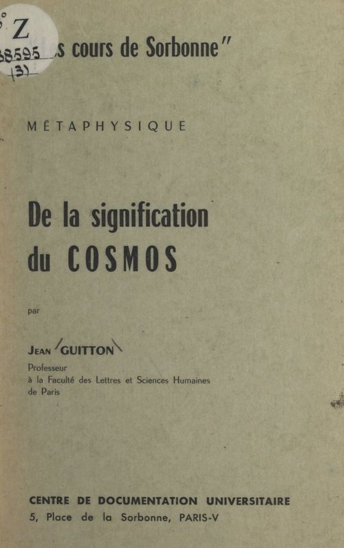 Couverture ebook de De la signification du cosmos, de Jean Guitton