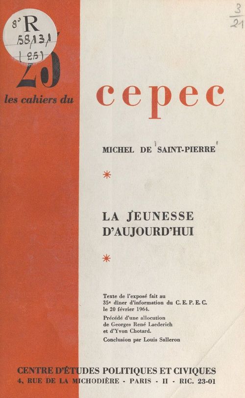 ebook cover of La jeunesse d'aujourd'hui, by Michel De Saint-Pierre