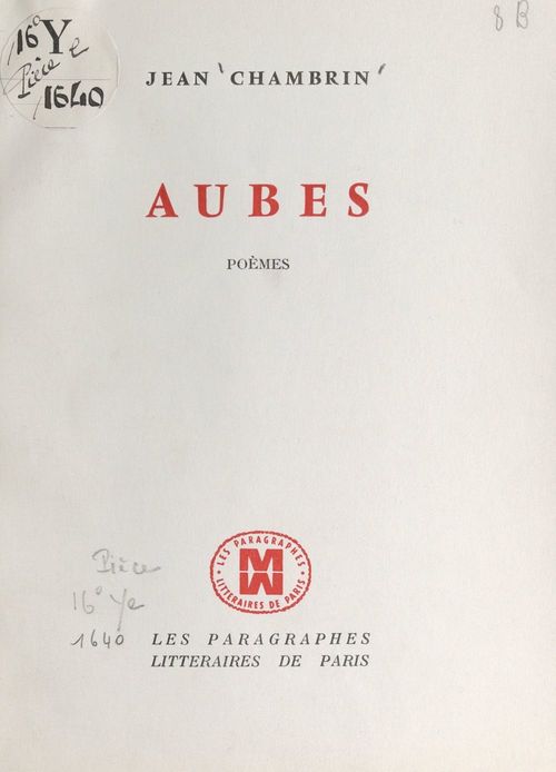 ebook cover of Aubes, by Jean Chambrin