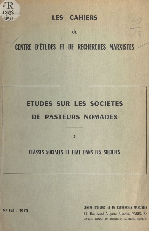 ebook cover of Études sur les sociétés de pasteurs nomades (3). Classes sociales et État dans les sociétés, by Andre Bourgeot, Claude Lefebure, Henri Guillaume, Pierre Bonte, Roger Botte