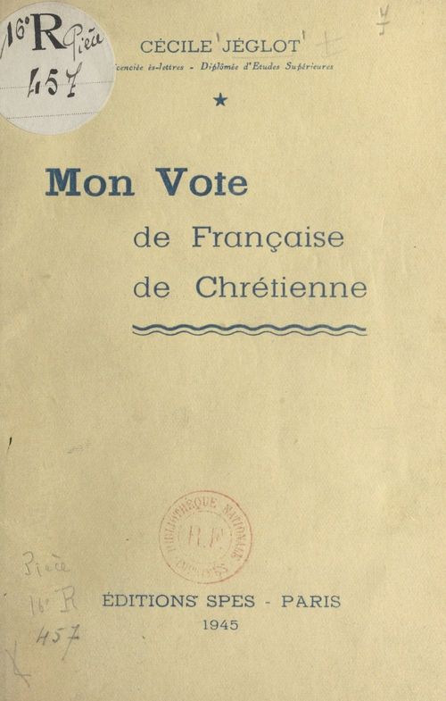 Couverture ebook de Mon vote de Française chrétienne, de Cecile Jeglot