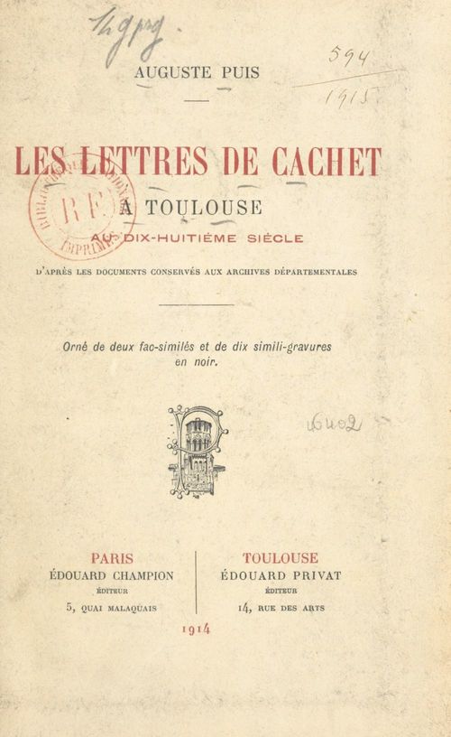 Couverture ebook de Les lettres de cachet à Toulouse au XVIIIe siècle, de Auguste Puis