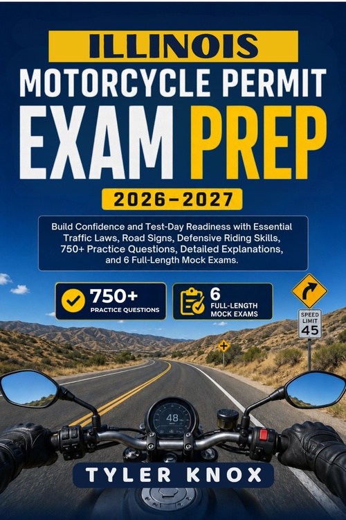 ebook cover of ILLINOIS MOTORCYCLE PERMIT EXAM PREP 2026-2027, by Tyler Knox