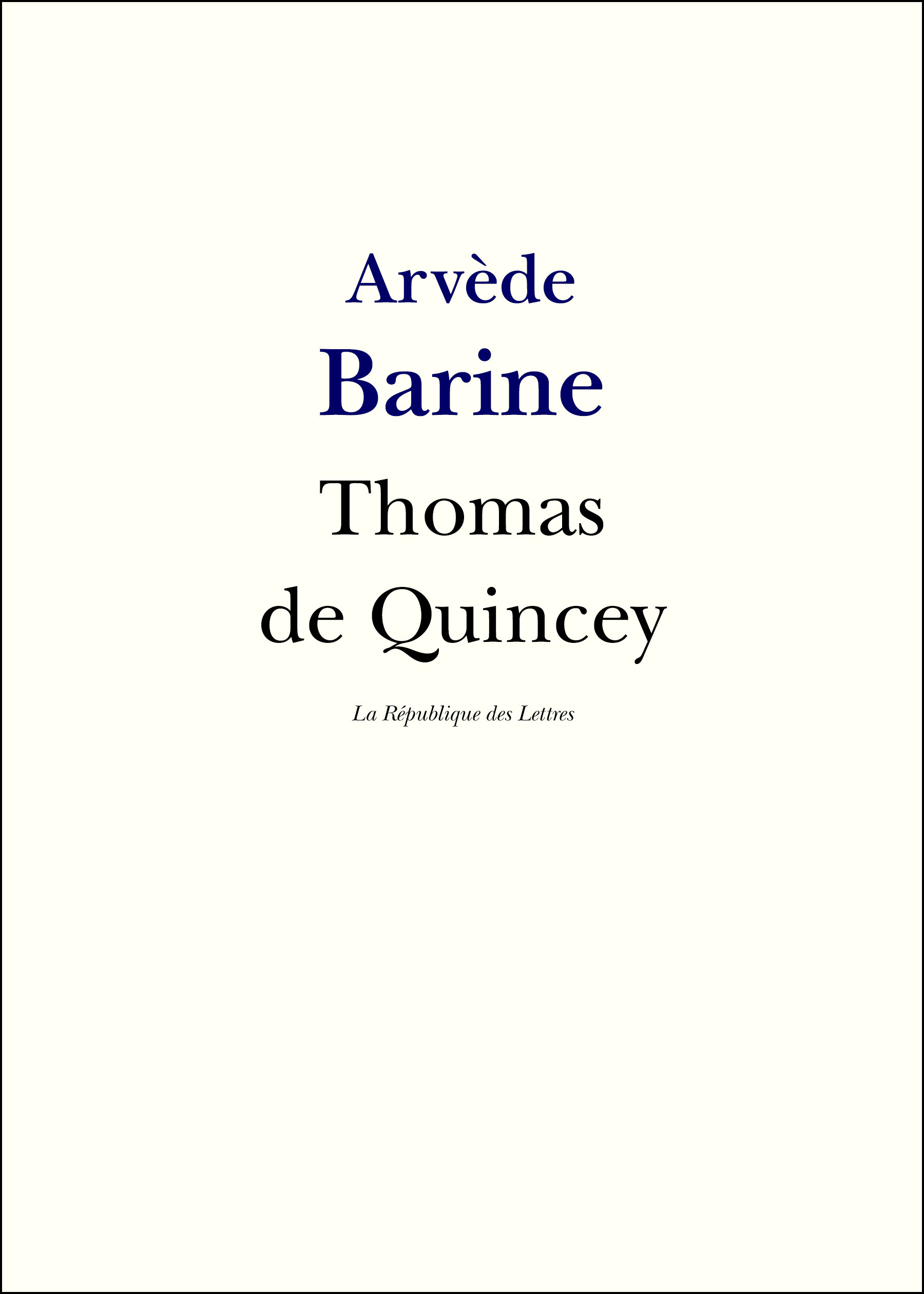 Couverture ebook de Thomas de Quincey, de Arvede Barine