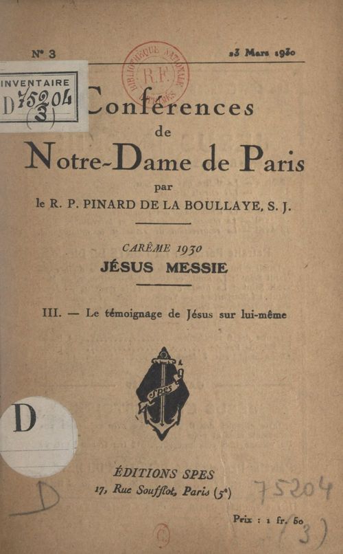 Couverture ebook de Carême de 1930, Jésus Messie (3). Le témoignage de Jésus sur lui-même, de Henry Pinard De La Boullaye