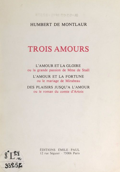 Couverture ebook de Trois amours, de Humbert De Montlaur