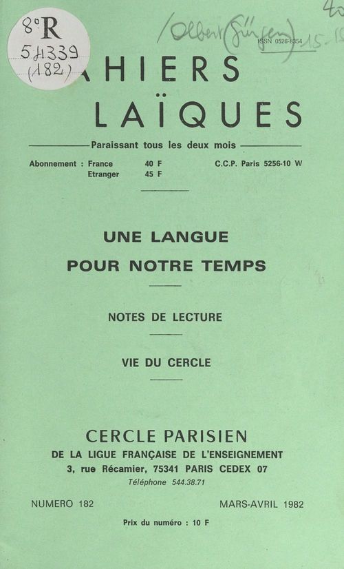 ebook cover of Une langue pour notre temps, by Jurgen Olbert, Louis Lafourcade, Yves Florenne