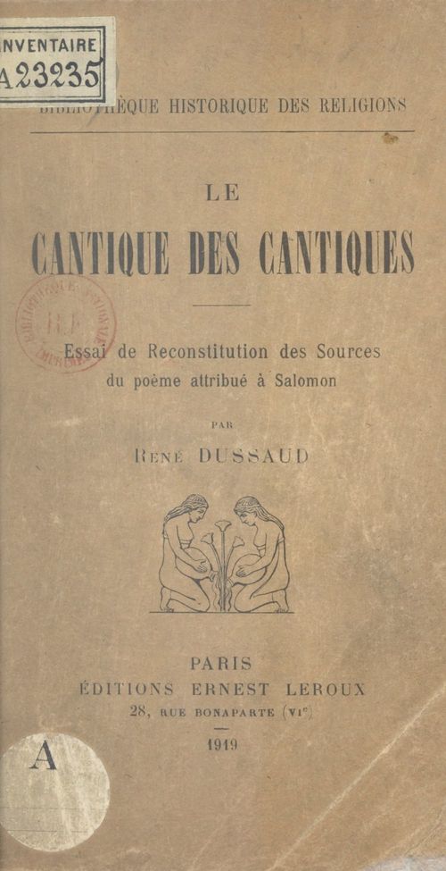 ebook cover of Le Cantique des Cantiques, by Rene Dussaud