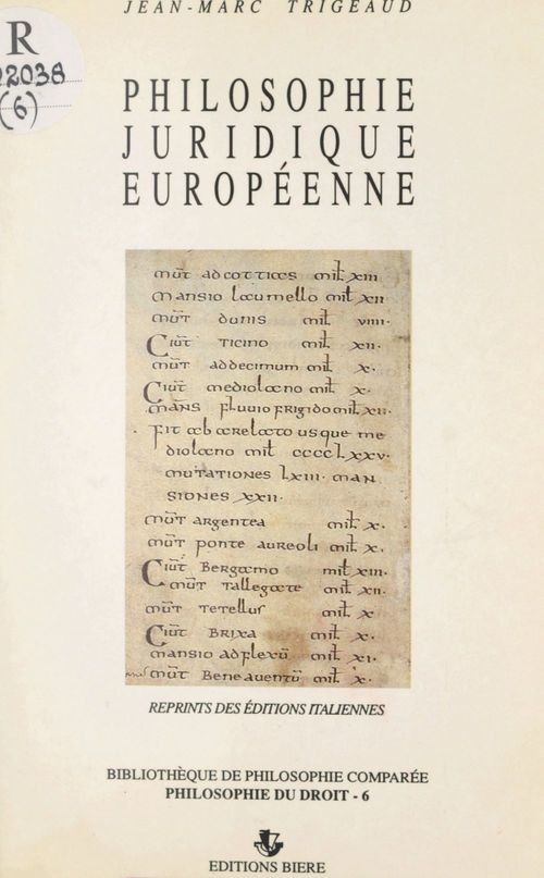 Couverture ebook de Philosophie juridique européenne, de Jean-Marc Trigeaud