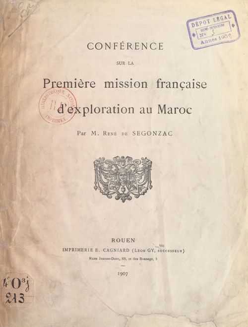 Couverture ebook de Conférence sur la première mission française d'exploration au Maroc, de Rene De Segonzac