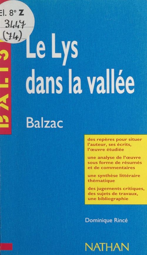 Couverture ebook de Le lys dans la vallée, de Dominique Rince
