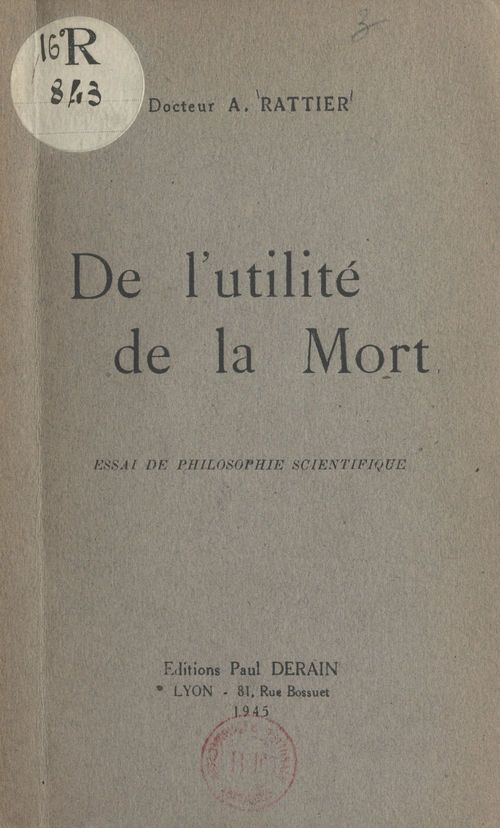 ebook cover of De l'utilité de la mort, by A. Rattier