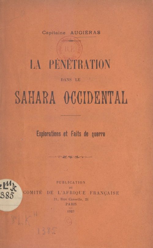 Couverture ebook de La pénétration dans le Sahara Occidental, de Marcel Augieras