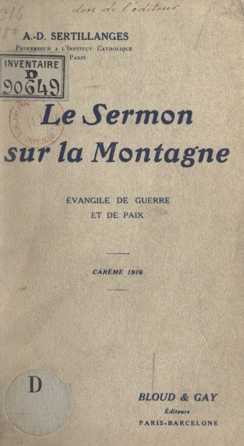 Couverture ebook de Le Sermon sur la montagne : Évangile de guerre et de paix, de Antonin-Dalmace Sertillanges