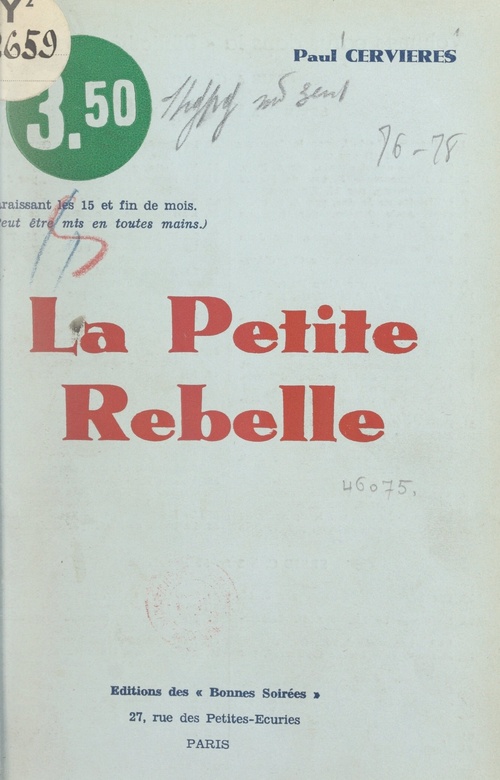 ebook cover of La petite rebelle, by Paul Cervieres