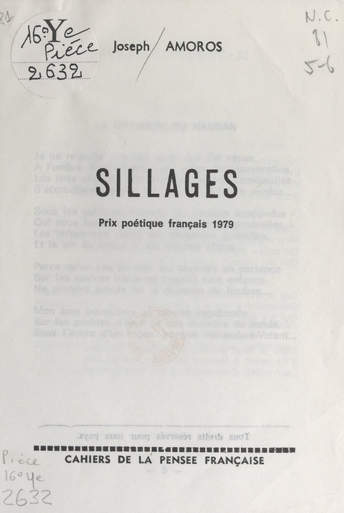 Couverture ebook de Sillages, de Joseph Amoros