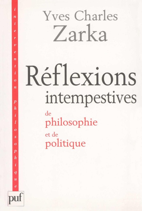 ebook cover of Réflexions intempestives de philosophie et de politique, by Yves-Charles Zarka