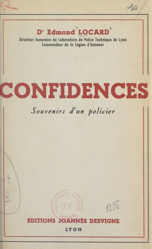 Couverture ebook de Confidences, de Edmond Locard