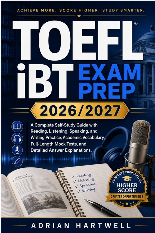 Couverture ebook de TOEFL IBT  EXAM PREP 2026/2027, de Adrian Hartwell