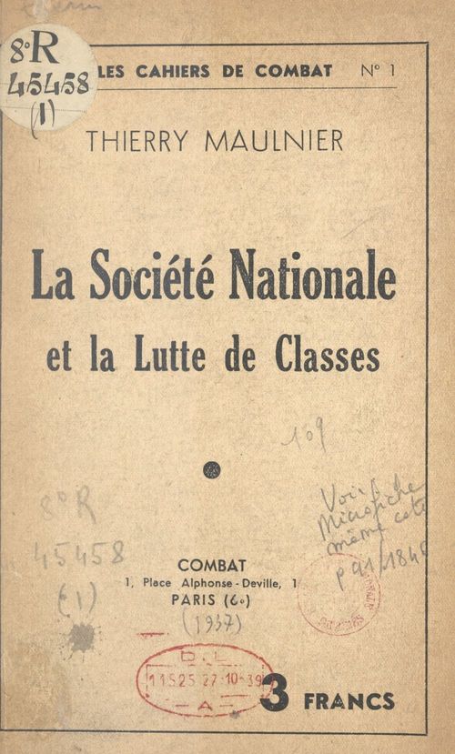 Couverture ebook de La société nationale et la lutte de classes, de Thierry Maulnier