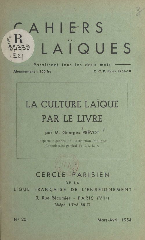 ebook cover of La culture laïque par le livre, by Georges Prevot