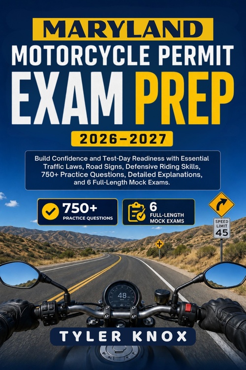 ebook cover of MARYLAND MOTORCYCLE PERMIT EXAM PREP 2026-2027, by Tyler Knox