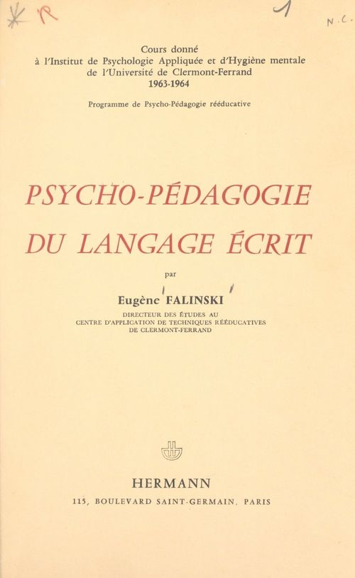 Couverture ebook de Psycho-pédagogie du langage écrit, de Eugene Falinski