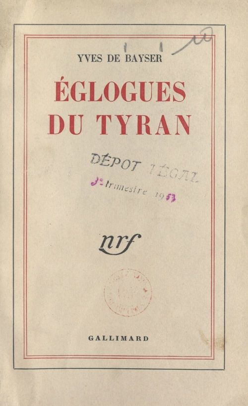 ebook cover of Églogues du tyran, by Yves De Bayser