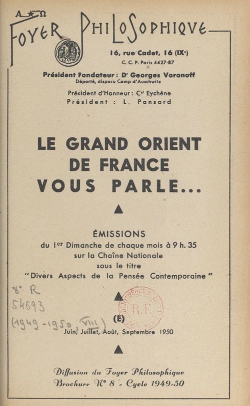 Couverture ebook de Le Grand Orient de France vous parle..., de Grand Orient De France