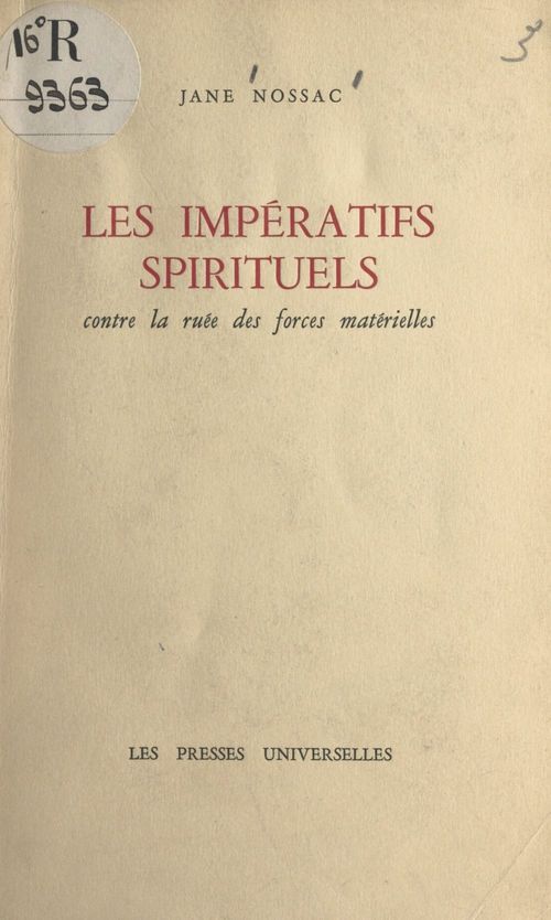 ebook cover of Les impératifs spirituels contre la ruée des forces matérielles, by Jane Nossac