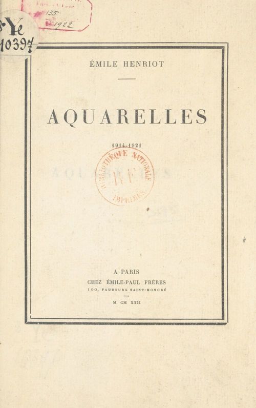 Couverture ebook de Aquarelles, 1914-1921, de Emile Henriot
