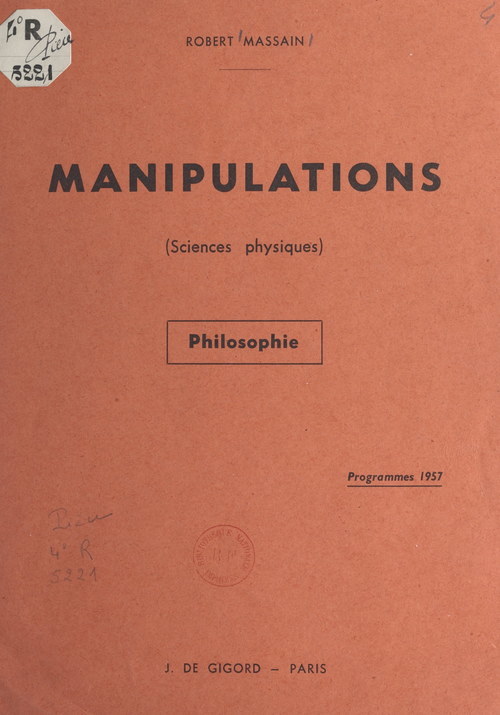 Couverture ebook de Manipulations (sciences physiques), de Robert Massain