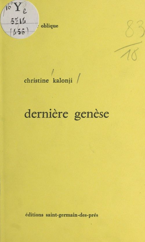 ebook cover of Dernière genèse, by Christine Kalonji