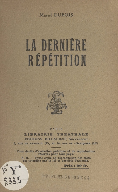 Couverture ebook de La dernière répétition, de Marcel Dubois